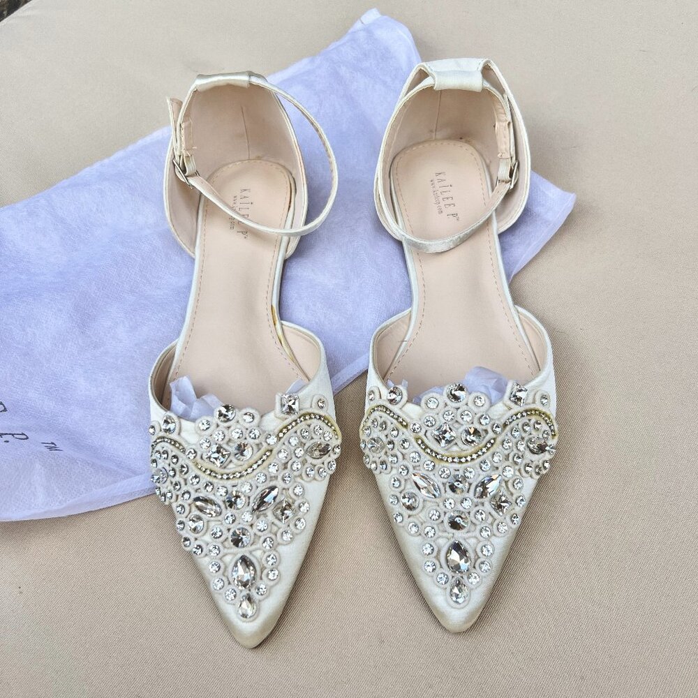 Kailee P Ivory Satin Wedding Flats